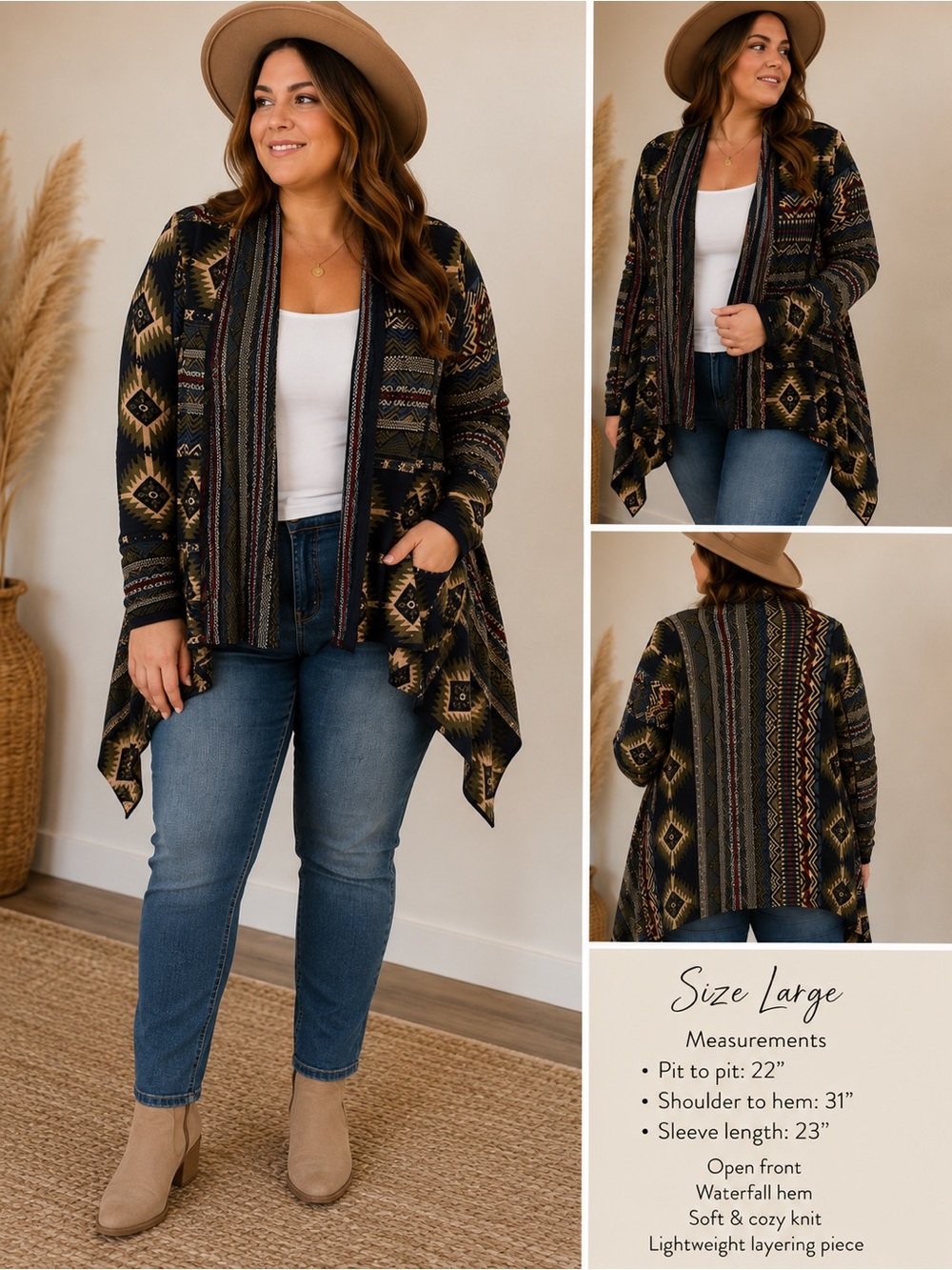 Ruff Hewn Aztec Cardigan Women’s Size Large Boho Western Open Front Tribal